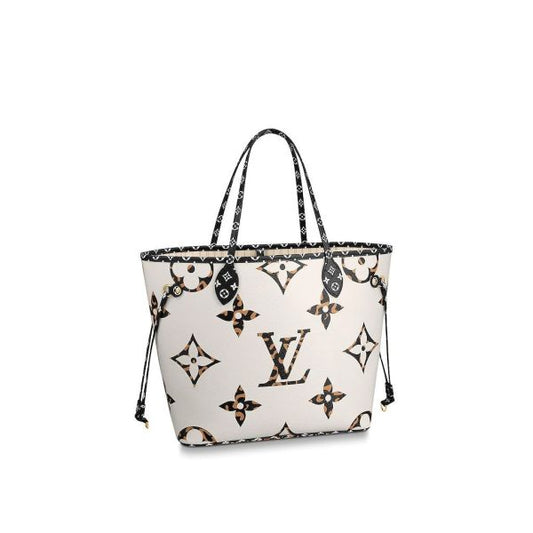 LV Neverfull Monogram Giant Jungle MM Ivory/Havana Beige