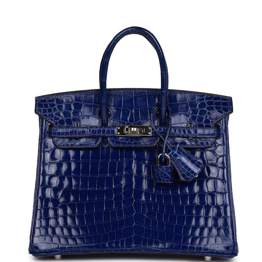 Hermès Birkin 25 Bleu Electric Shiny Niloticus Cocodrilo Herrajes de paladio