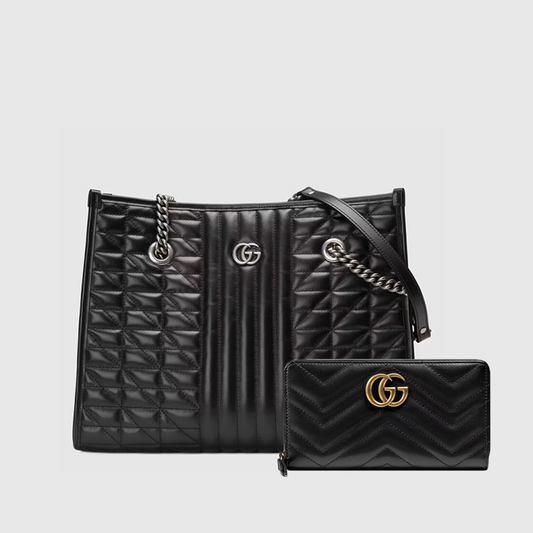 Bolso tote mediano GG Marmont + cartera con cremallera completa GG Marmont