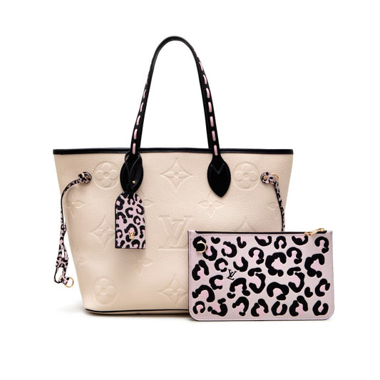 LV Neverfull MM Wild at Heart Cream